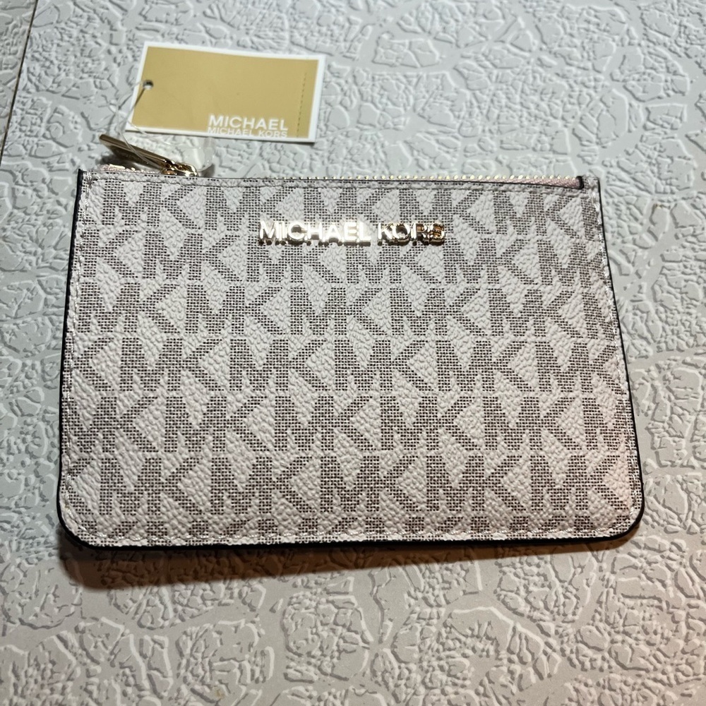 Michael Kors MK Small Coin Purse ID Pouch Keychain Ring Fob Wallet Powder Blush